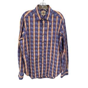 Robert Graham Shirt Embroidered Flipped Cuffs Purple Yellow Red Size Large